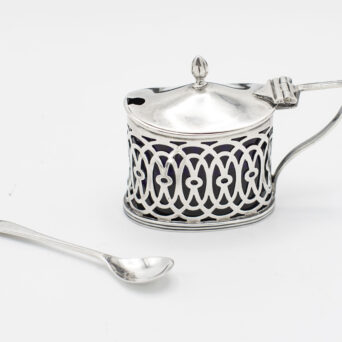 Antique English Silver Mustard Pot With Spoon
