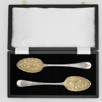Pair of Antique Victorian Plate Berry Spoons in a Case