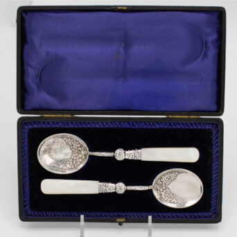 Antique Victorian Plate Jam Spoons in a Case