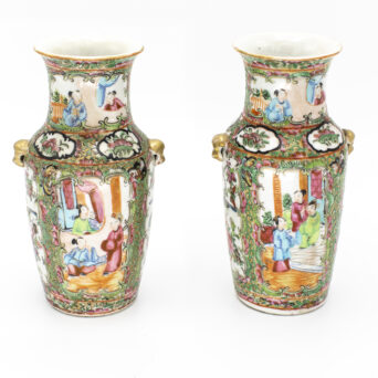 Pair of Antique Chinese Rose Medallion Vases