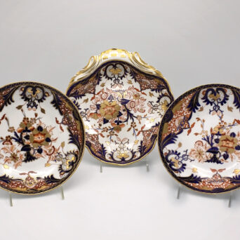 Pair of Antique English Derby Plates and Antique English Derby Shell Dish