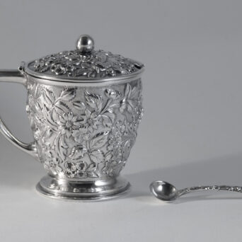 Antique American Silver Mustard Pot With Spoon