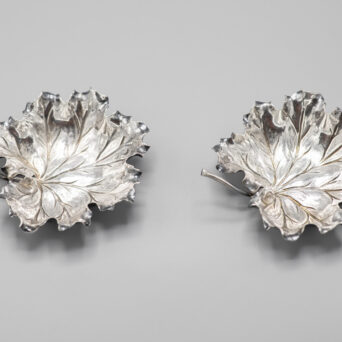 Pair of Italian Silver Buccellati Leaf Shaped Dishes