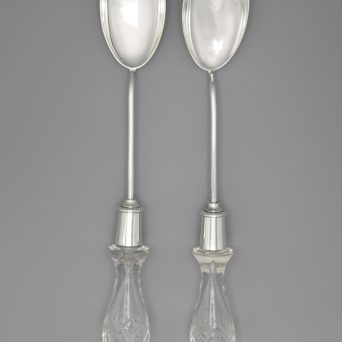 Pair of Antique Victorian Plate and Cut Crystal Salad Servers