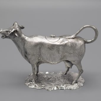 English Silver Plate Cow Creamer on Stand