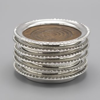 Set of 6 Vintage American Sterling and Wood Drink Coasters
